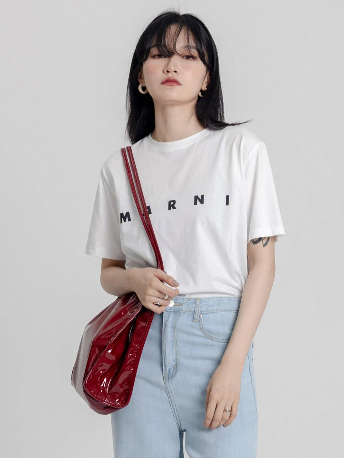Patent Leather Tote Bag - Red