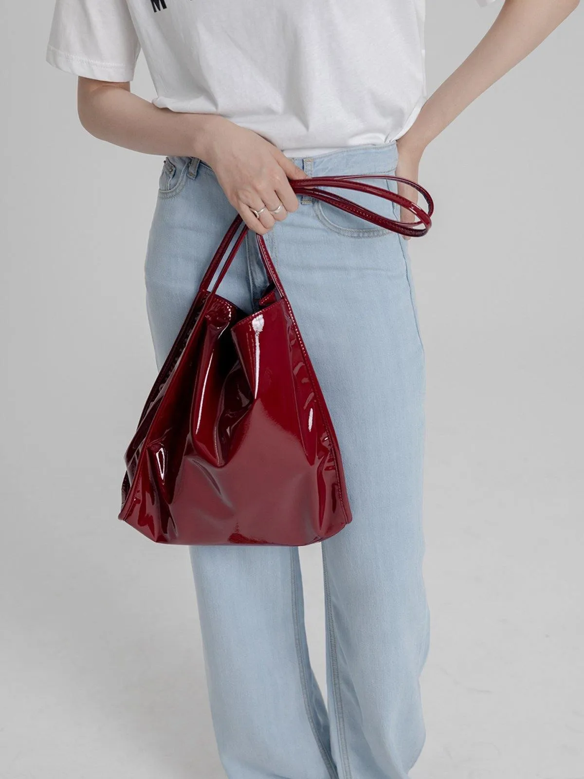 Patent Leather Tote Bag - Red