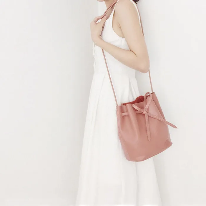 Pink Leather Womens Bucket Bag Crossbody Bags Leather Shoulder Bags