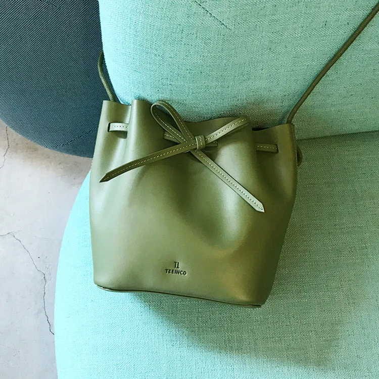 Pink Leather Womens Bucket Bag Crossbody Bags Leather Shoulder Bags
