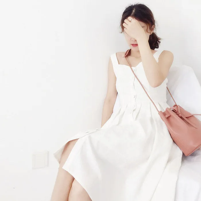 Pink Leather Womens Bucket Bag Crossbody Bags Leather Shoulder Bags