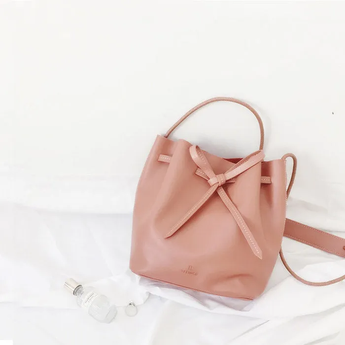 Pink Leather Womens Bucket Bag Crossbody Bags Leather Shoulder Bags