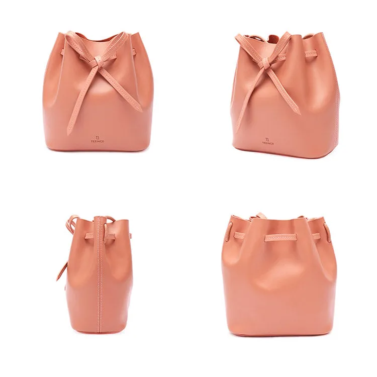 Pink Leather Womens Bucket Bag Crossbody Bags Leather Shoulder Bags