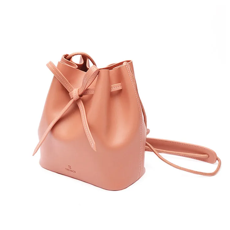 Pink Leather Womens Bucket Bag Crossbody Bags Leather Shoulder Bags
