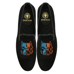 Pitbull Two Shade Embroidery Black Velvet Slip-On By Bareskin