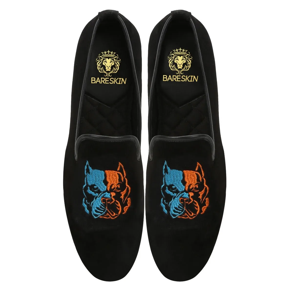 Pitbull Two Shade Embroidery Black Velvet Slip-On By Bareskin