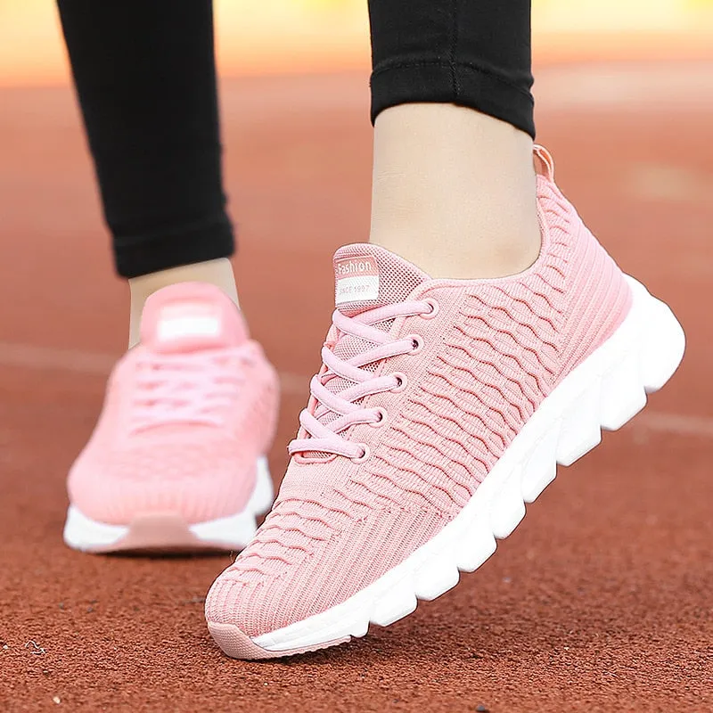 Purpdrank - Women's Sneakers Fashion Breathable Women Shoes Summer Walking Mesh Light Casual Sneaker Lace-Up Platform Female Footwear