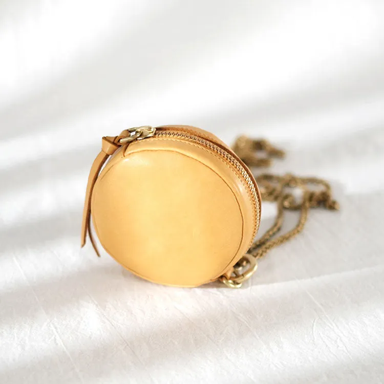 Small Womens Chain Leather Circle Wallet Zip Coin Purse Crossbody Bag for Women