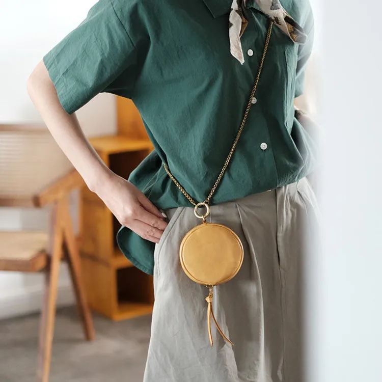 Small Womens Chain Leather Circle Wallet Zip Coin Purse Crossbody Bag for Women
