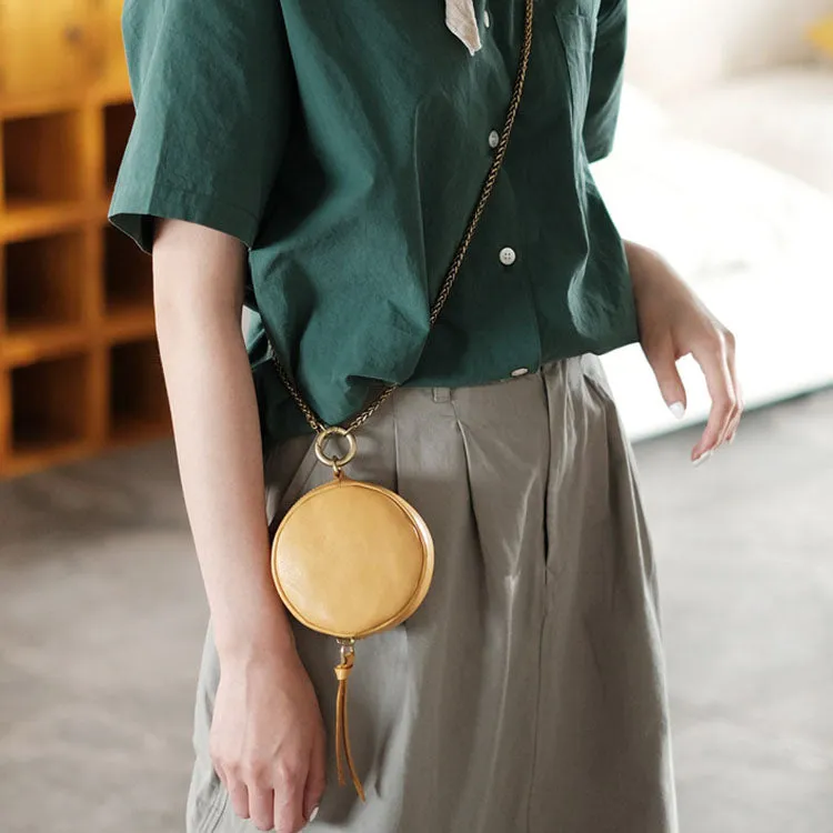 Small Womens Chain Leather Circle Wallet Zip Coin Purse Crossbody Bag for Women