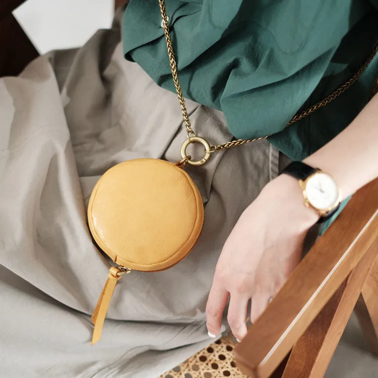 Small Womens Chain Leather Circle Wallet Zip Coin Purse Crossbody Bag for Women