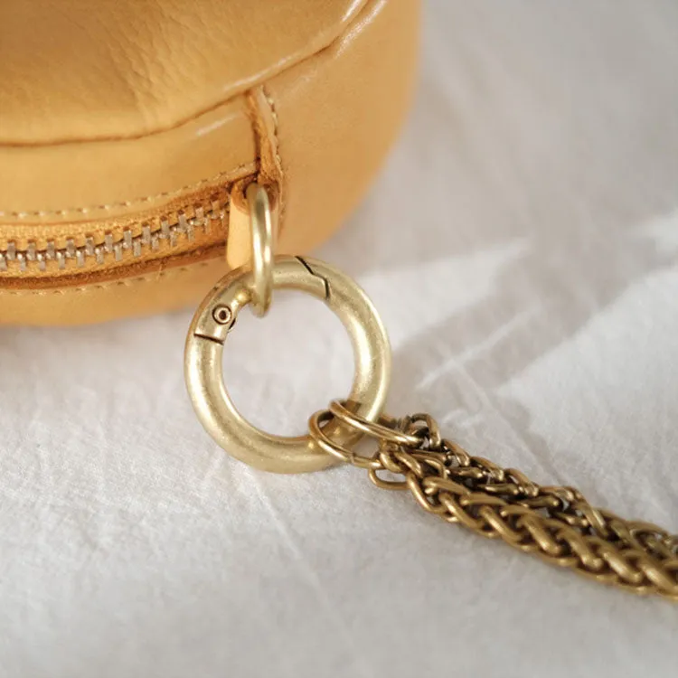 Small Womens Chain Leather Circle Wallet Zip Coin Purse Crossbody Bag for Women