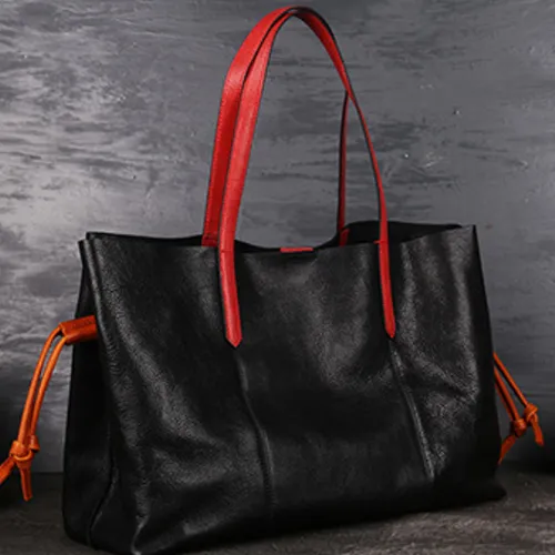 Soft Leather Shopper Horizontal Tote Bags Purses