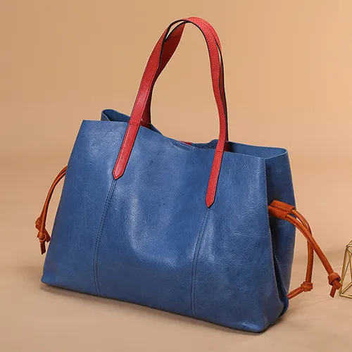 Soft Leather Shopper Horizontal Tote Bags Purses