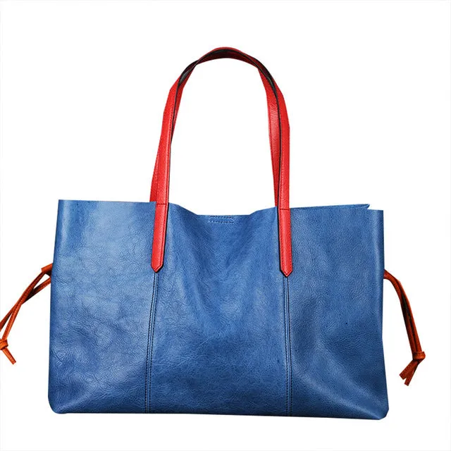Soft Leather Shopper Horizontal Tote Bags Purses