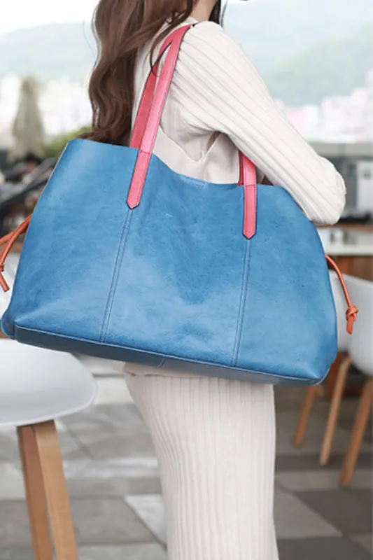 Soft Leather Shopper Horizontal Tote Bags Purses