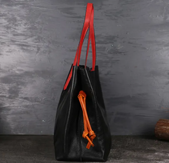 Soft Leather Shopper Horizontal Tote Bags Purses