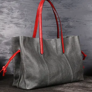 Soft Leather Shopper Horizontal Tote Bags Purses