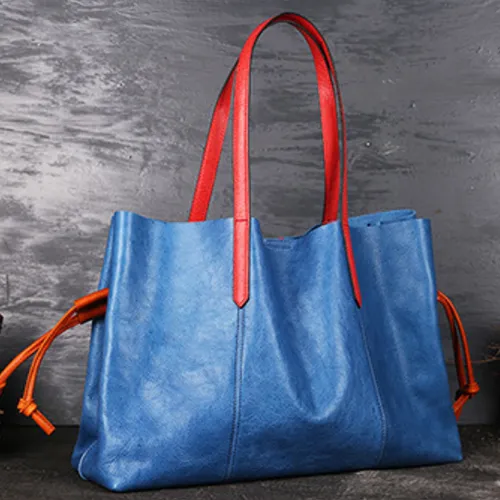 Soft Leather Shopper Horizontal Tote Bags Purses