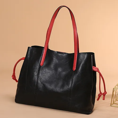 Soft Leather Shopper Horizontal Tote Bags Purses