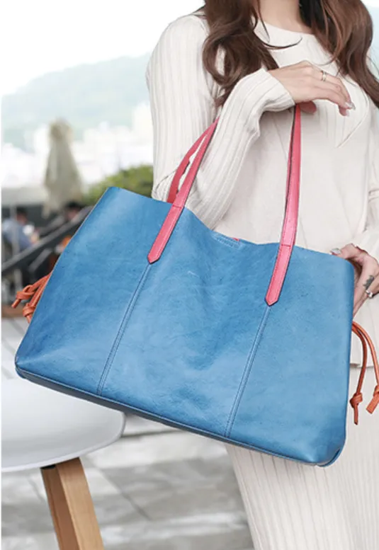 Soft Leather Shopper Horizontal Tote Bags Purses
