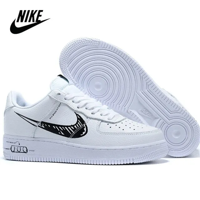 The latest Force 1 Low Sketch white/black style low-top men's and women's skateboarding casual sneakers 36-45