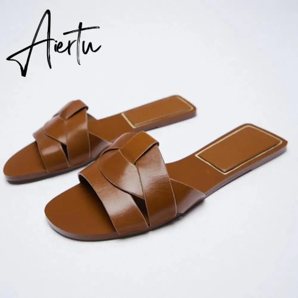 TRAF  Summer Women Flat Sandals Green Metal Chain Slippers Slip on Sandals Slides Peep Toe Beach Shoes Comfortable Flats