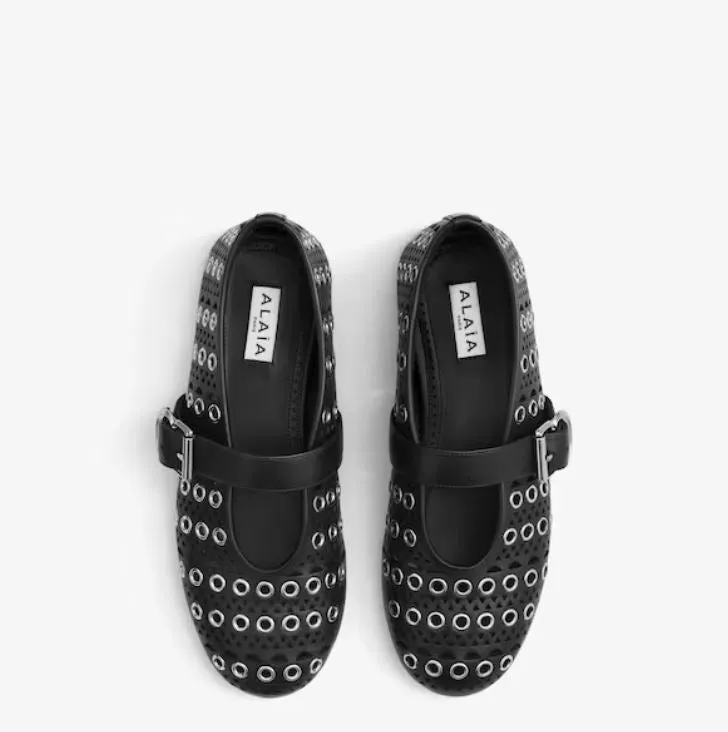 Vienne Laser Cut Eyelet Ballet Flats, Black
