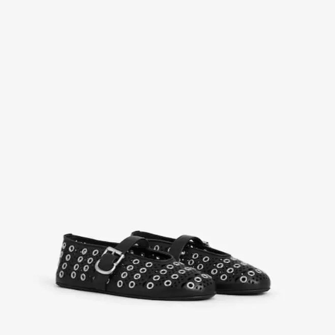 Vienne Laser Cut Eyelet Ballet Flats, Black