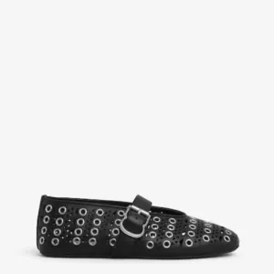 Vienne Laser Cut Eyelet Ballet Flats, Black