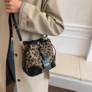 Vvsha Leopard Small PU Leather Women Bucket Crossbody Bags 2024 Fall Designer Shoulder Bag Luxury Brand Ladies Handbag Lady Trend Tote