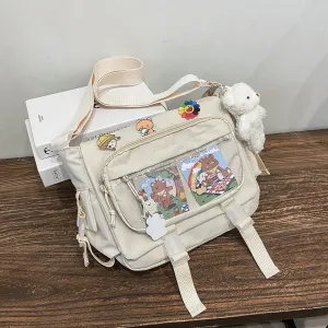 Wenkouban  Korean Student Preppy Style Messenger Bag Large-capacity Shoulder Bag Women Nylon Bag Transparent Pocket Crossbody Bag Satchels