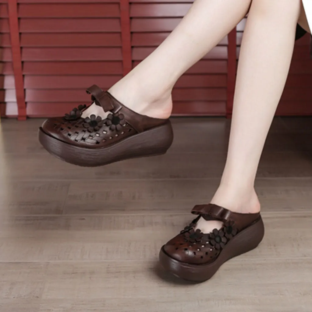 Wide Head Soft Sole Summer Hollow Platform Slippers