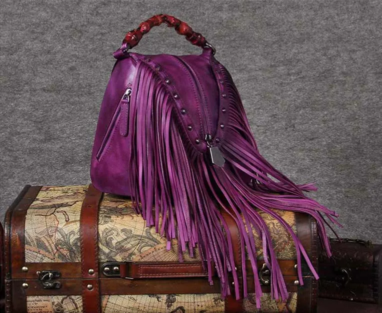 Womens Boho Leather Fringe Crossbody Handbags Small Purses Bags for Women