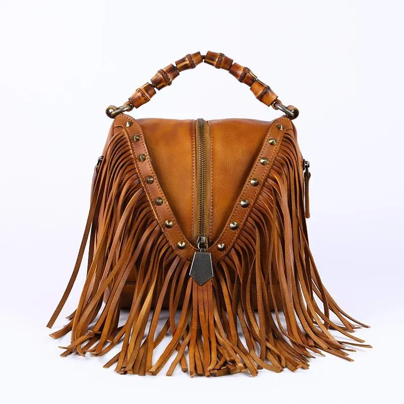 Womens Boho Leather Fringe Crossbody Handbags Small Purses Bags for Women