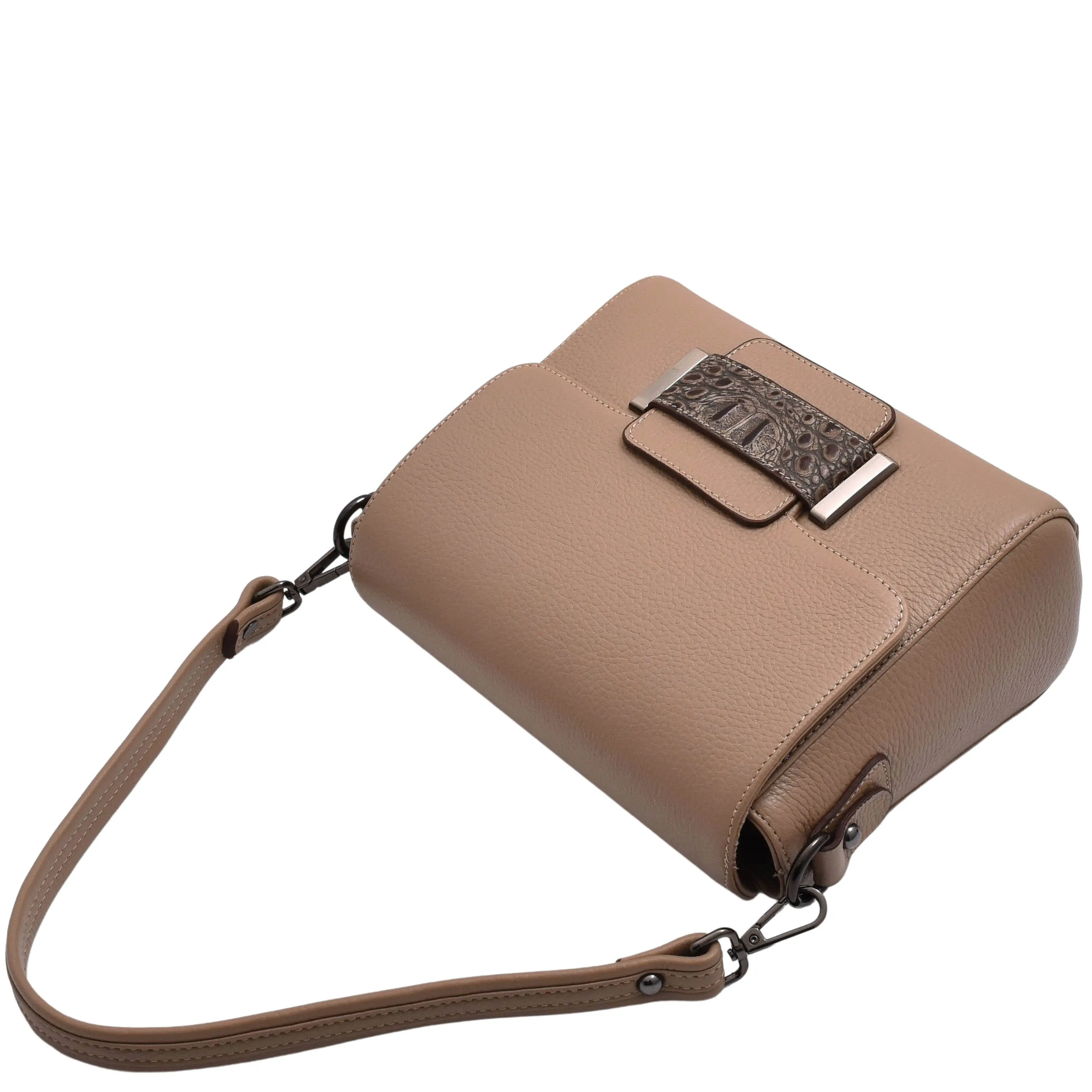 Womens Leather Messenger Bag Croc Trim Cross Body Fashion Handbag A2045 Taupe