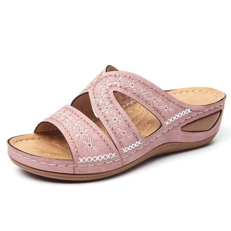 Women's peep toe wedge gladiator comfy walking outdoor slippers shoes