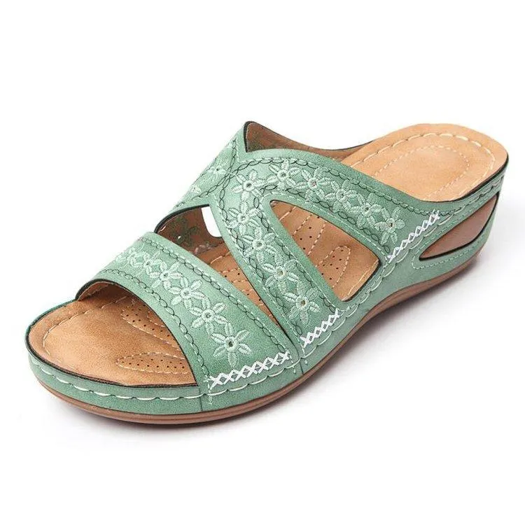 Women's peep toe wedge gladiator comfy walking outdoor slippers shoes
