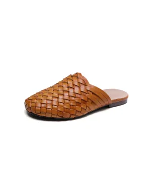 Woven Leather Round Head Slippers