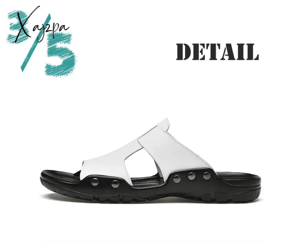 Xajzpa Genuine Leather Slippers Summer Men Shoes Casual Outdoor Flip Flop Indoor Non-Slip Fashion Beach Sandals Big Size 37-52