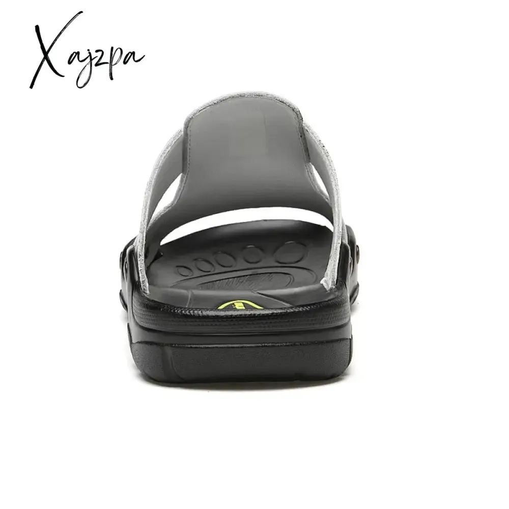 Xajzpa Genuine Leather Slippers Summer Men Shoes Casual Outdoor Flip Flop Indoor Non-Slip Fashion Beach Sandals Big Size 37-52