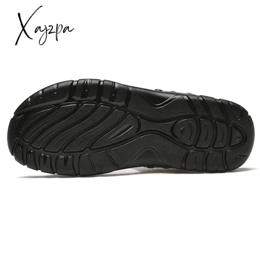 Xajzpa Genuine Leather Slippers Summer Men Shoes Casual Outdoor Flip Flop Indoor Non-Slip Fashion Beach Sandals Big Size 37-52