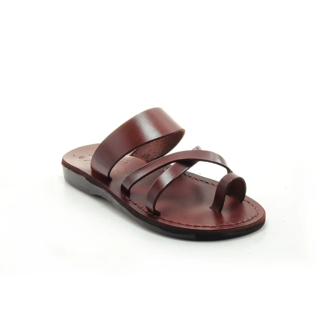 Zidim - Black leather toe ring slip-on sandal