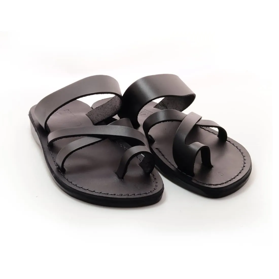Zidim - Black leather toe ring slip-on sandal