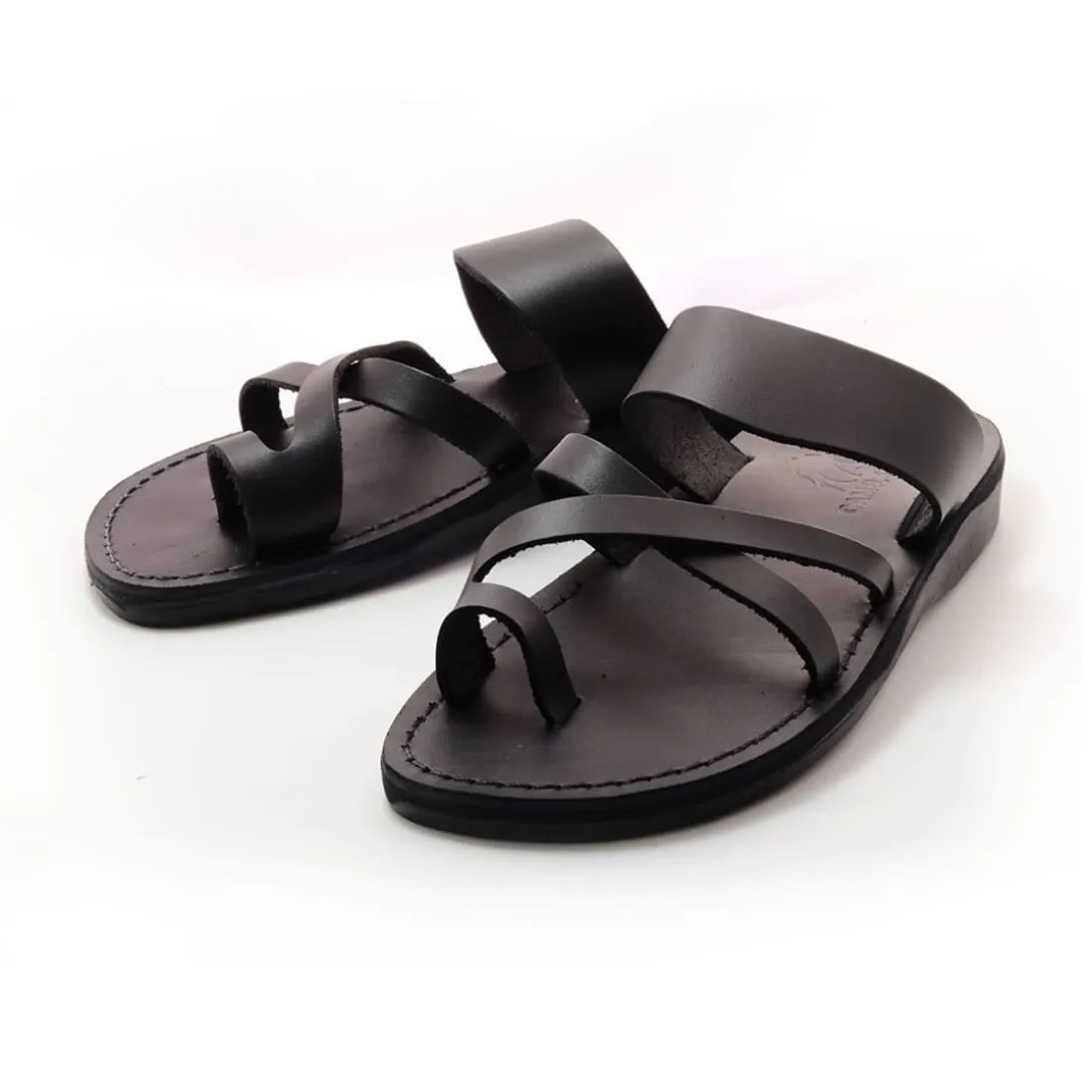 Zidim - Black leather toe ring slip-on sandal