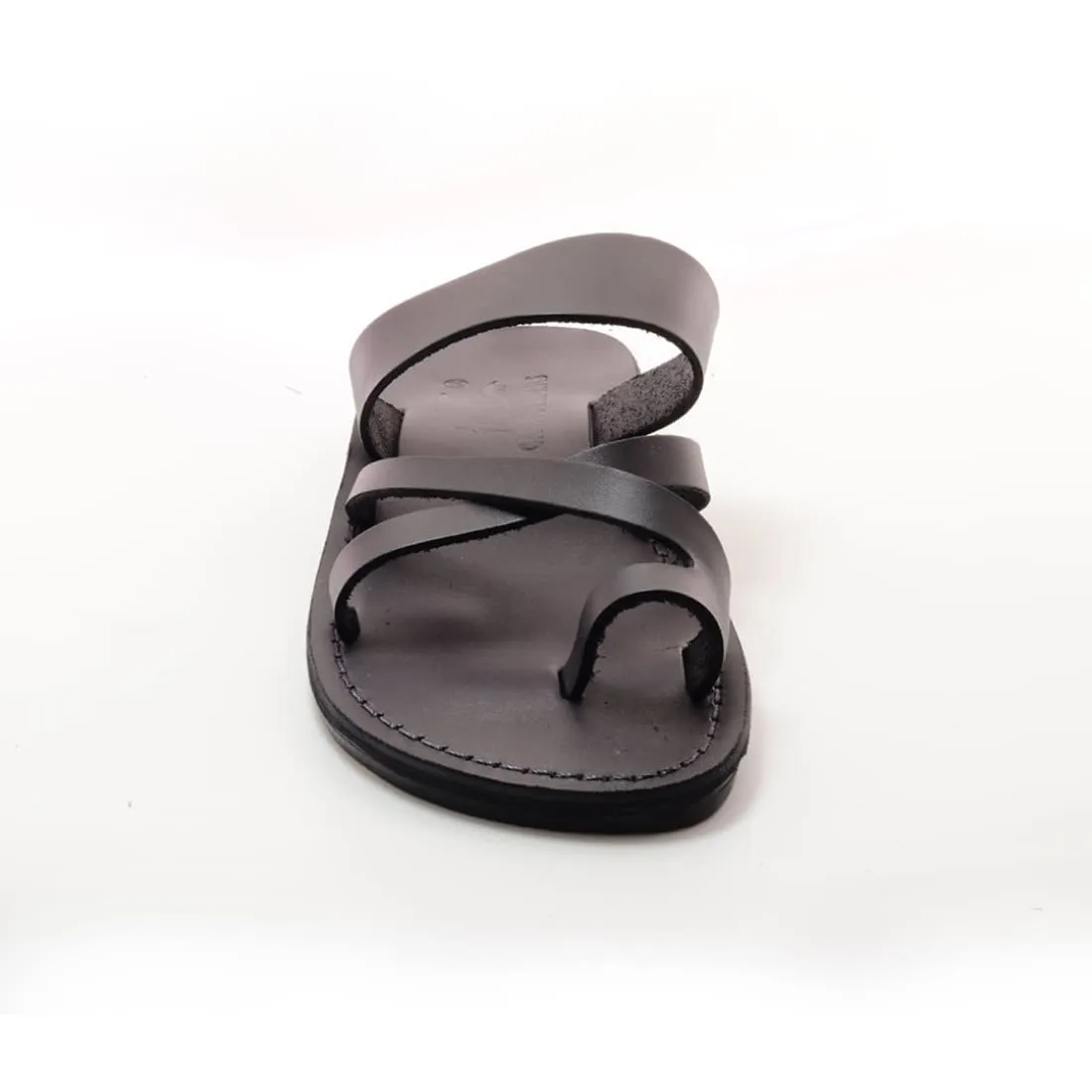 Zidim - Black leather toe ring slip-on sandal