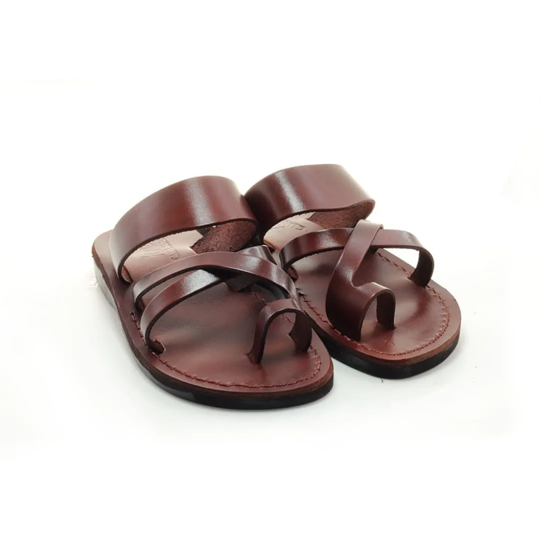 Zidim - Black leather toe ring slip-on sandal
